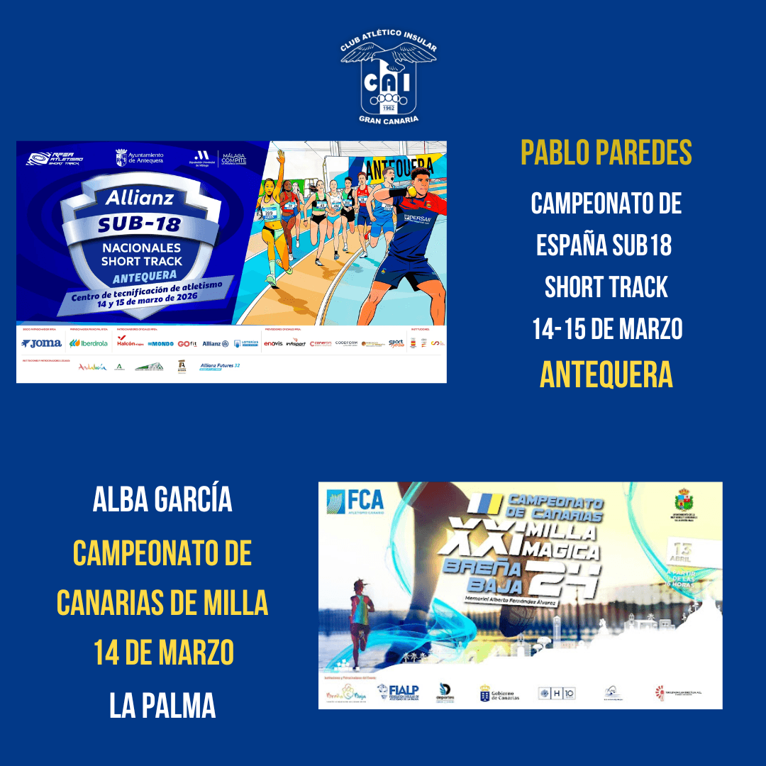 Doble cita para el CAI: Pablo Paredes al Campeonato de España Sub18 Short Track y Alba García al Campeonato de Canarias de Milla
